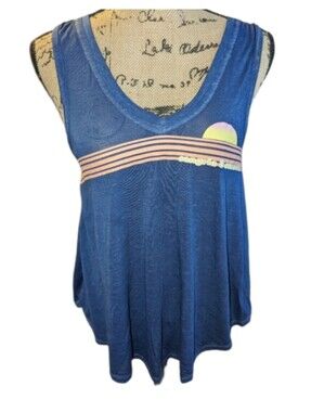 Zoe & Liv Blue Tank Top V-Neck "Sangria & Sunsets" Women Size XS